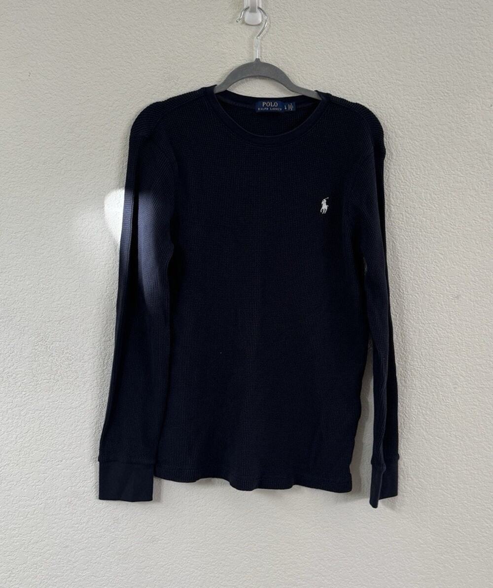 Polo Ralph Lauren Waffle Knit Thermal Shirt Mens Large Blue Long Sleeve. Winter